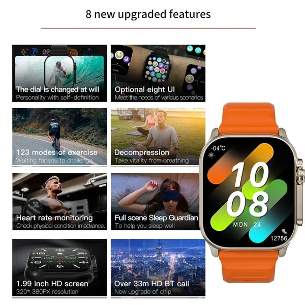 T900 Ultra Smartwatch - Bluetooth Communication, Message Alerts, Heart Rate Monitoring, and Sports Tracking for Android and iOS Users (Men & Women)