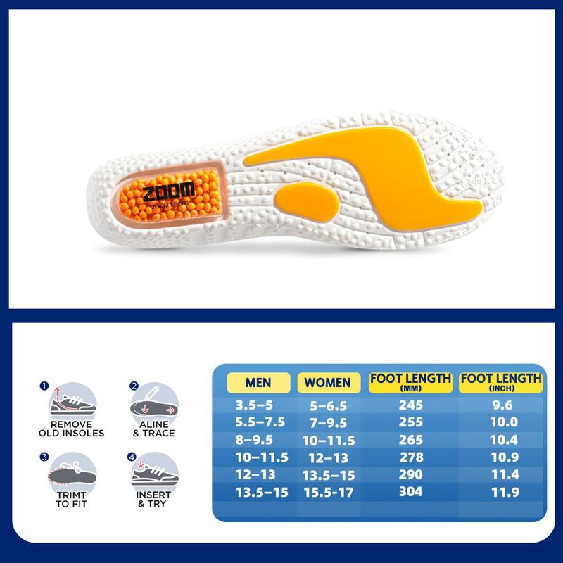 Sports & Work Insoles for Men & Women - Plantar Fasciitis Arch Support Orthotics for Work, Running, Sports & All-Day Wear - Relieve Heel Pain, Flat Feet, High Arch - Memory Foam Cushioning with Shock Absorption for Enhanced Comfort & Performance